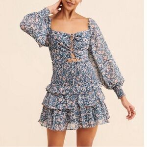 ASTR Marietta Long Sleeve Tiered Mini Dress, NEW